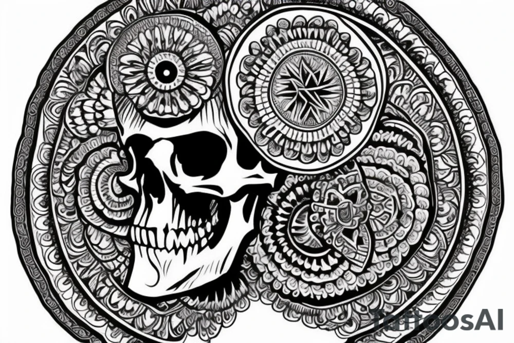 A skull surrounded by a peaked mandala wich needs to be stretched out for my whole forearm tattoo idea