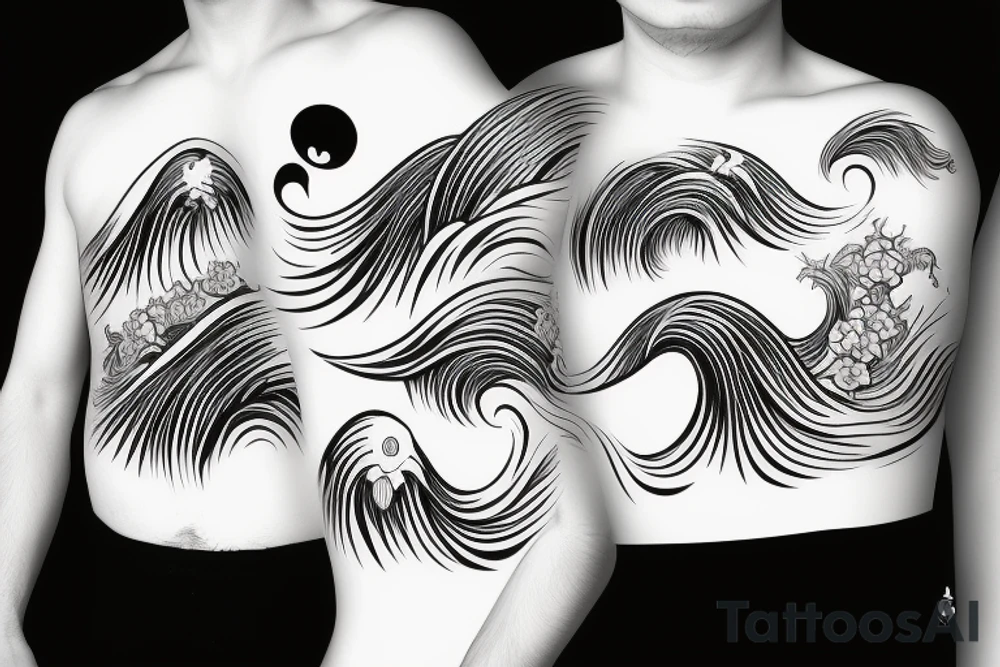 japanesse waves, with thick strokes and the Hollow knight emerging form its tattoo idea