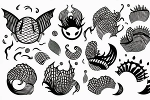 japanesse waves, with thick strokes and the Hollow knight emerging form its tattoo idea