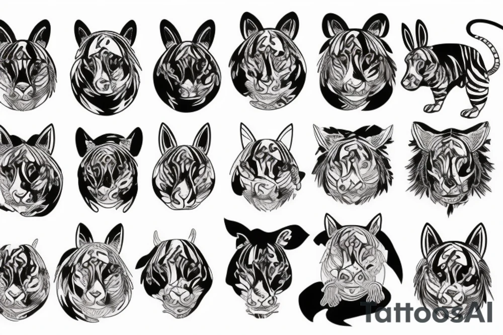 Tiger, horse, rabbit, dog and a OX tattoo idea