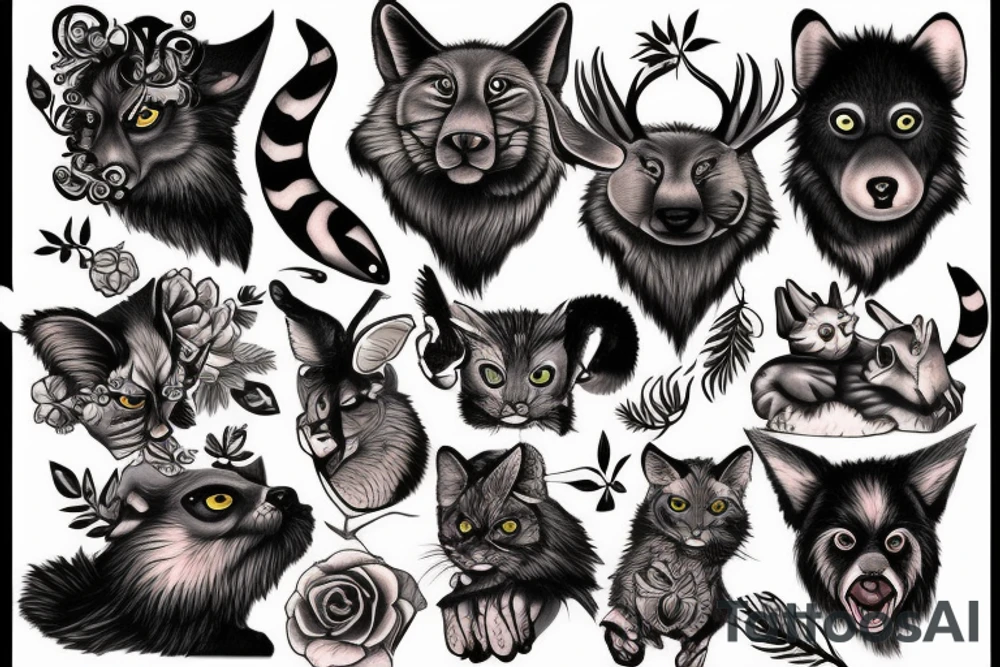 A bunch of animals tattoo idea
