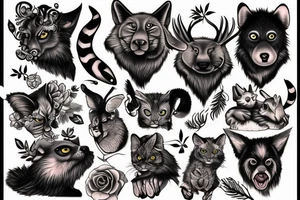 A bunch of animals tattoo idea