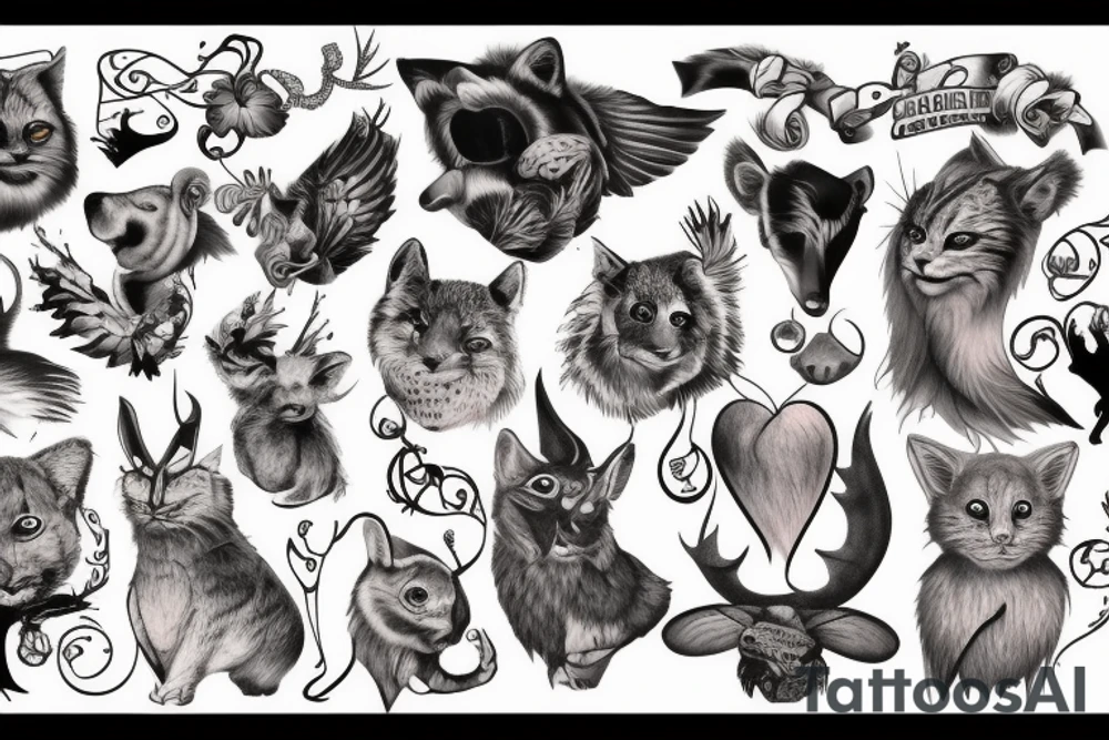 A bunch of animals tattoo idea
