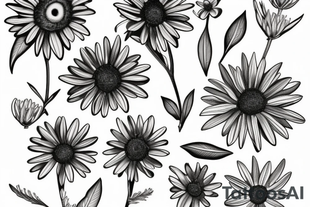 Botanical illustration daisy's up arm tattoo idea