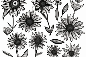 Botanical illustration daisy's up arm tattoo idea