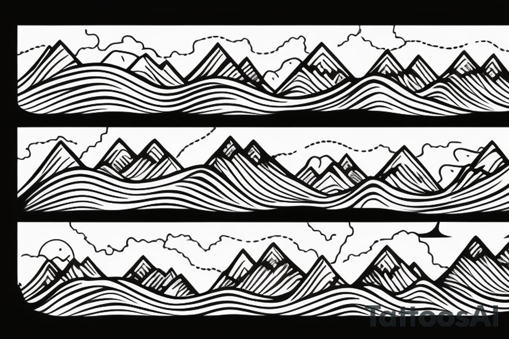 Sun and wave with mountains tattoo idea