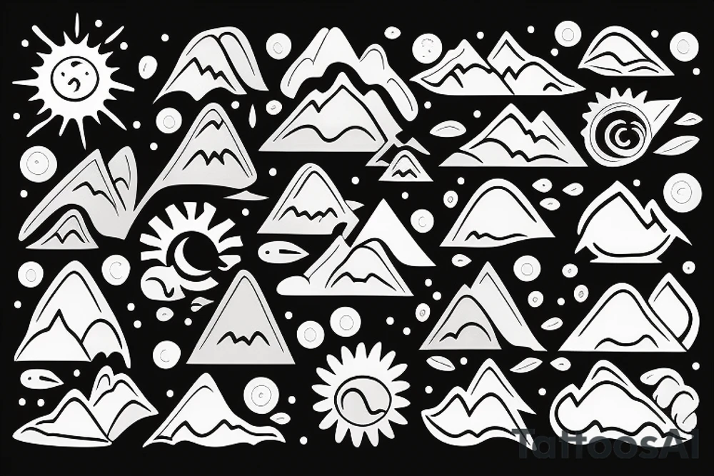 Sun and wave with mountains tattoo idea