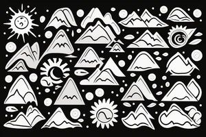 Sun and wave with mountains tattoo idea