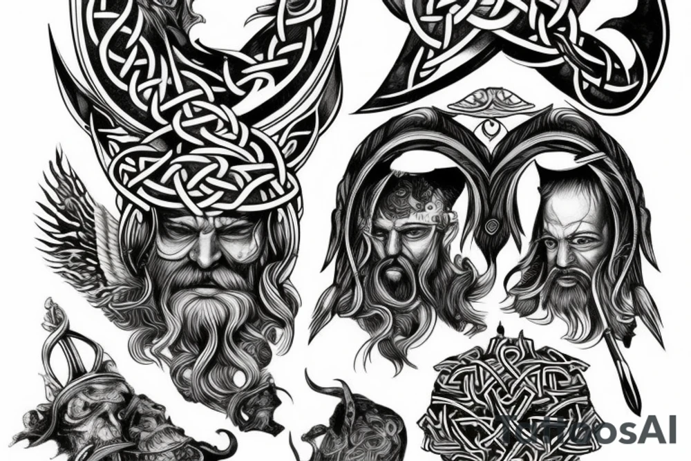 Viking gods sleeve tattoo idea
