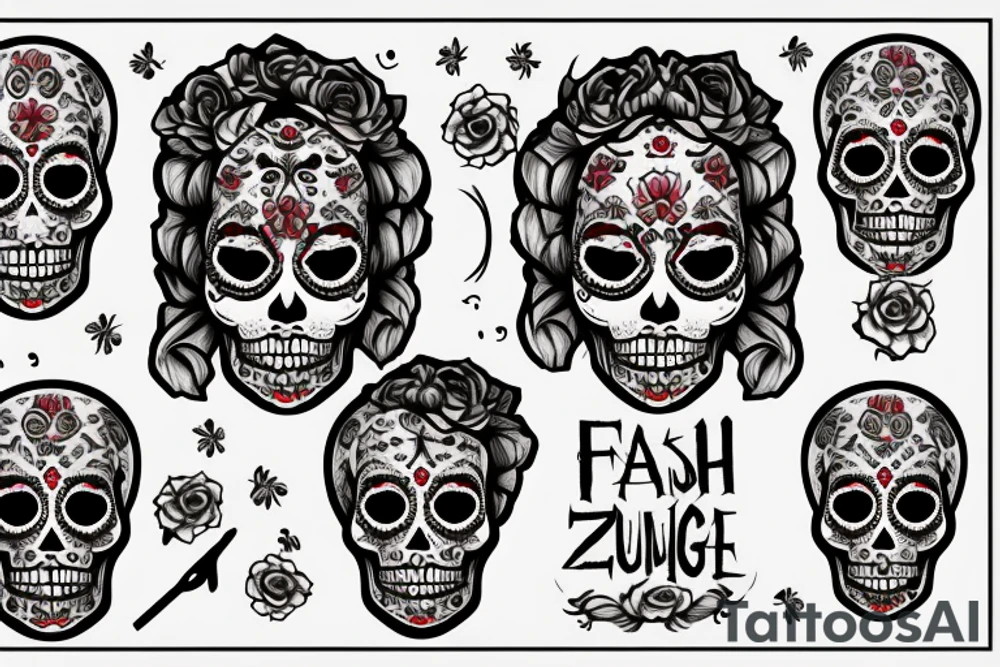 zombie sugar skull woman with old fashioned frame around outside tattoo idea