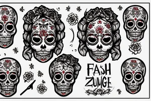 zombie sugar skull woman with old fashioned frame around outside tattoo idea
