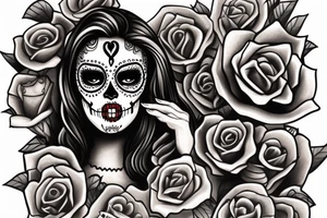 zombie sugar skull woman with old fashioned frame around outside tattoo idea