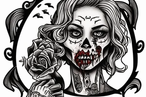 zombie woman with old fashioned frame around outside tattoo idea