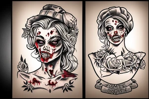 zombie woman with old fashioned frame around outside tattoo idea