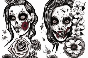 zombie woman with nightshade flowers tattoo idea
