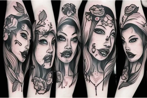 beautiful zombie woman with nightshade flowers tattoo idea