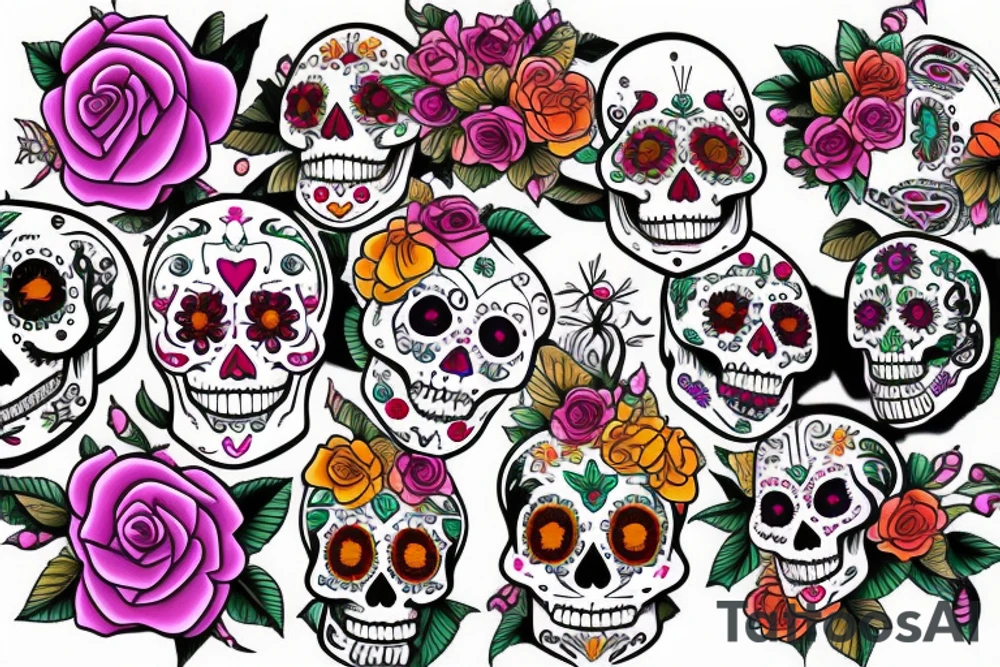 Sugar skull with flowers tattoo idea