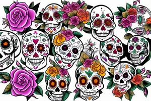 Sugar skull with flowers tattoo idea