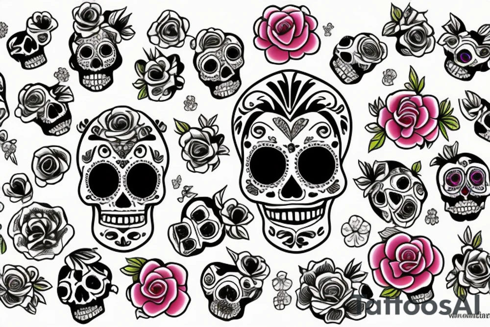Sugar skull with flowers tattoo idea