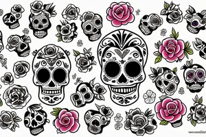 Sugar skull with flowers tattoo idea