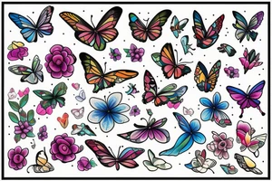 Sparrow with flowers and butterflies tattoo idea