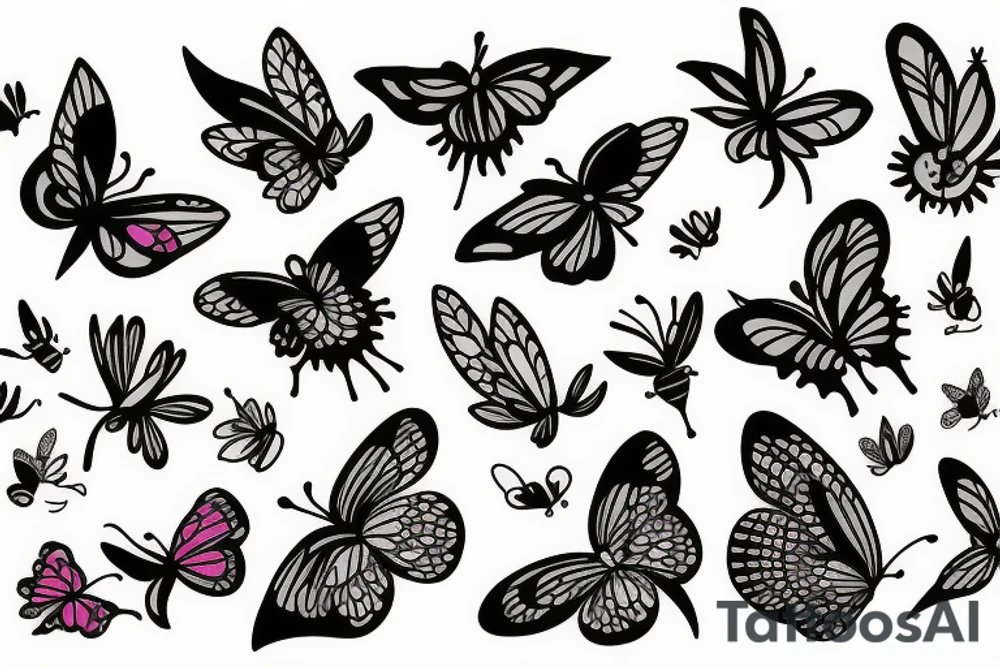 Sparrow with flowers and butterflies tattoo idea