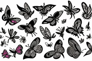Sparrow with flowers and butterflies tattoo idea