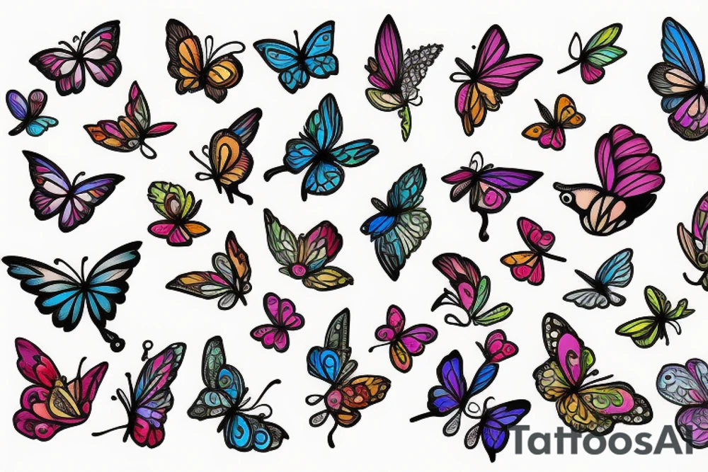 Sparrow with flowers and butterflies tattoo idea