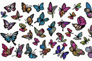 Sparrow with flowers and butterflies tattoo idea