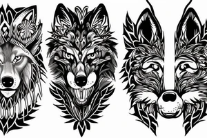 Half growling wolf half flower tattoo idea