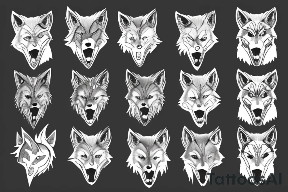 Half growling wolf half flower tattoo idea