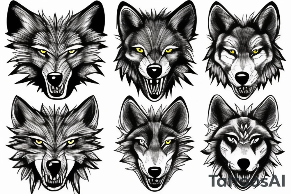 Half growling wolf half flower tattoo idea