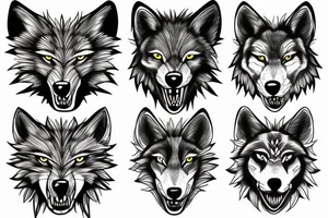 Half growling wolf half flower tattoo idea