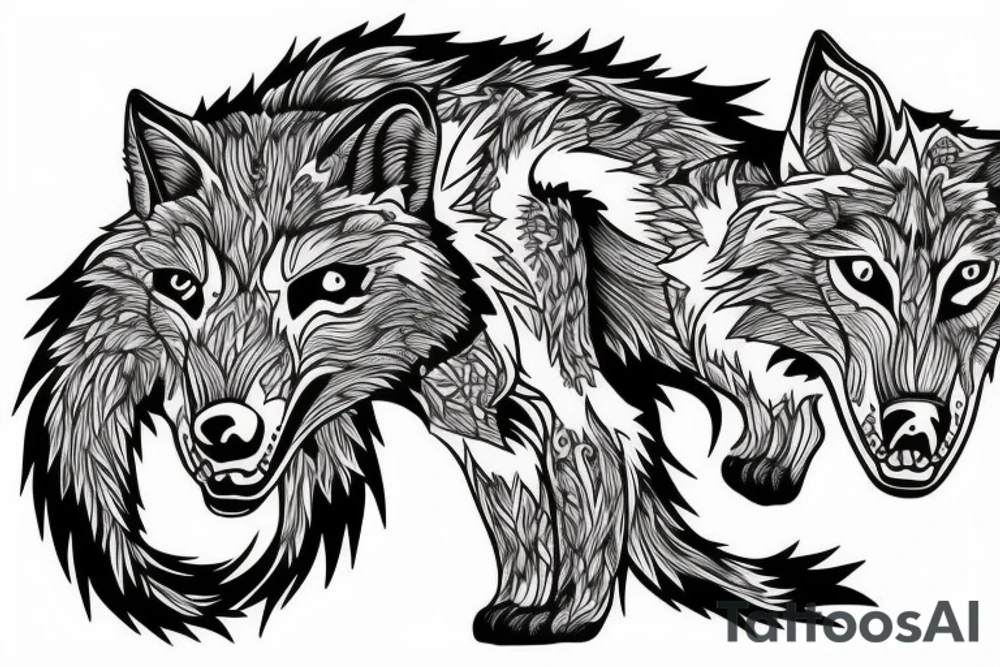 growling wolf split in half other half is flowers tattoo idea