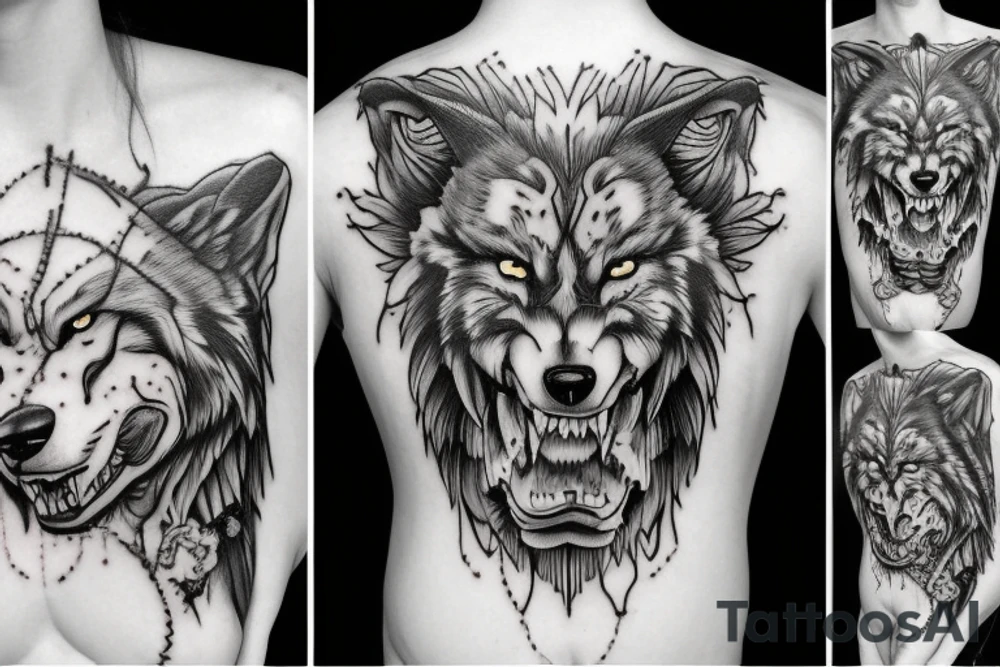 growling wolf split in half other half is flowers tattoo idea growling wolf split in half other half is flowers tattoo idea