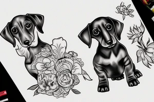dachshund puppy in painting box tattoo idea