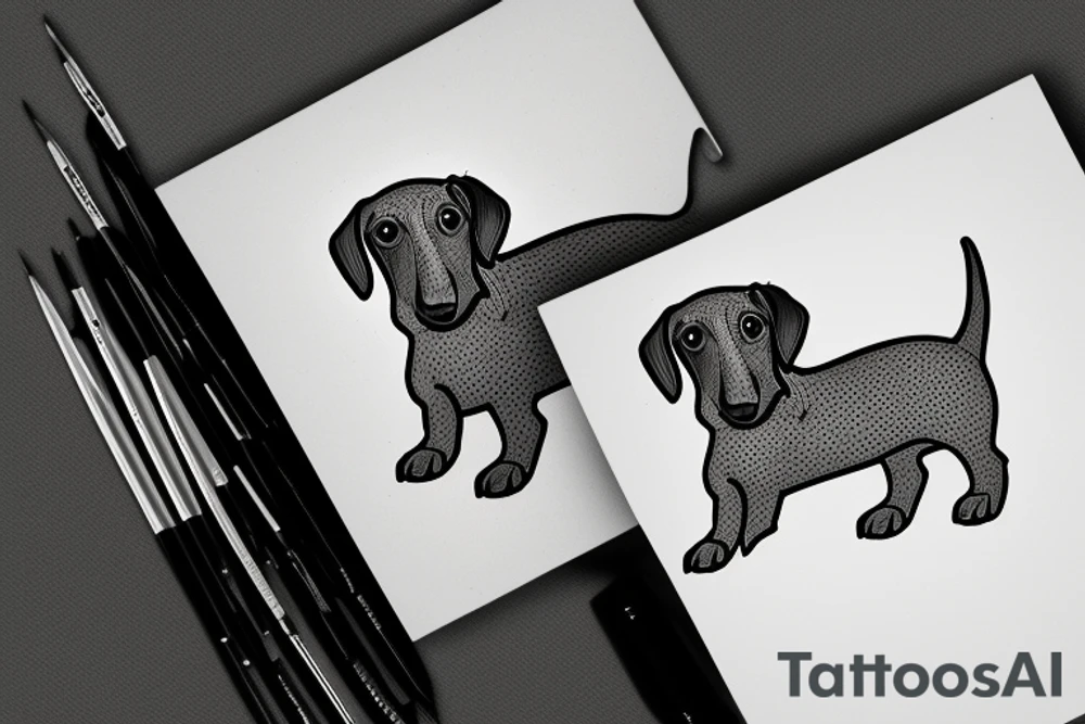 dachshund puppy in painting box tattoo idea