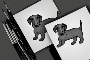 dachshund puppy in painting box tattoo idea