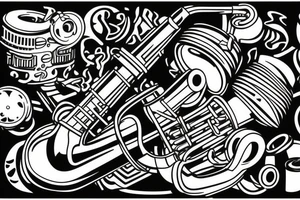 Robot playing a tenor saxophone in a Smokey Blues club tattoo idea