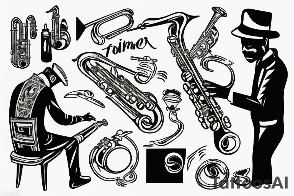 Old musician playing tenor saxophone in a Smokey Blues club tattoo idea