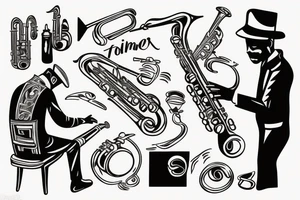 Old musician playing tenor saxophone in a Smokey Blues club tattoo idea
