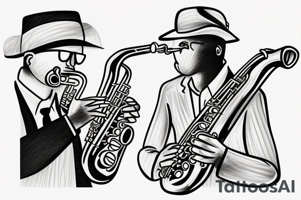 Old musician playing tenor saxophone in a Smokey Blues club tattoo idea