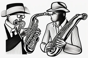 Old musician playing tenor saxophone in a Smokey Blues club tattoo idea