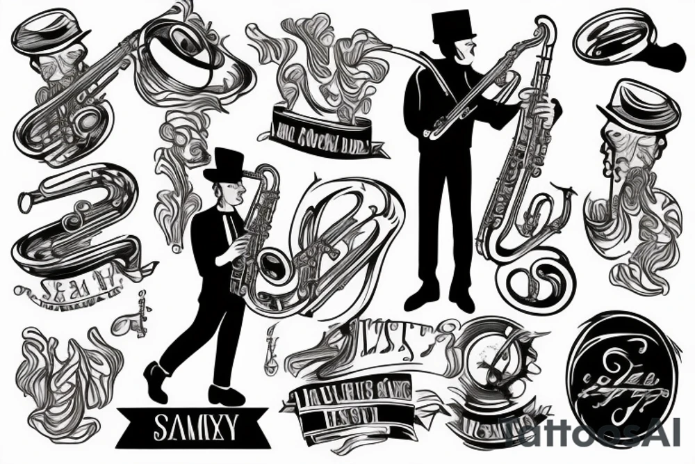 Old musician playing saxophone in a Smokey bar tattoo idea