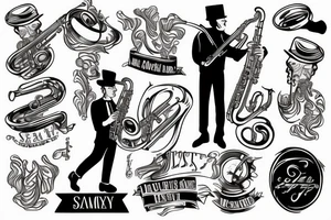 Old musician playing saxophone in a Smokey bar tattoo idea