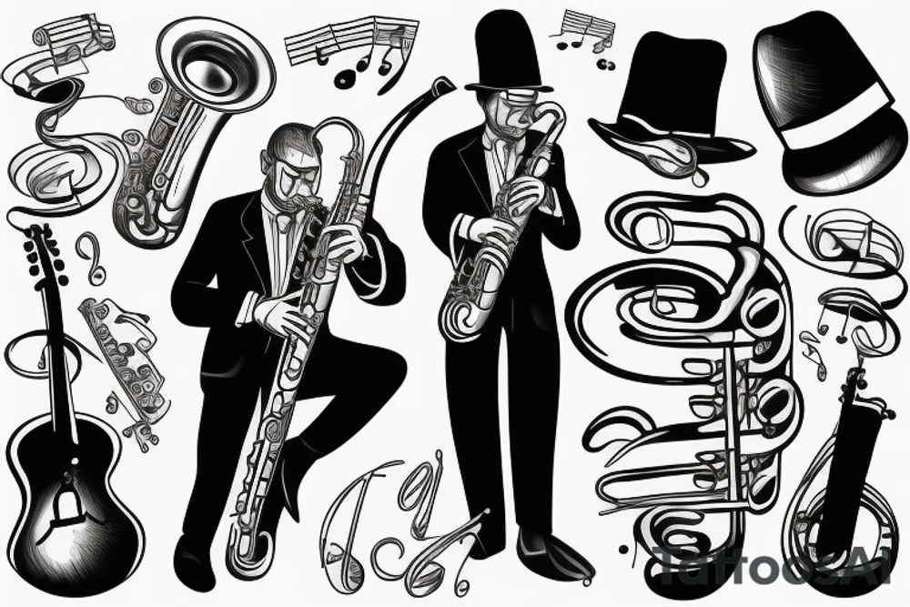 Old musician playing saxophone in a Smokey bar tattoo idea