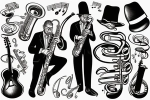 Old musician playing saxophone in a Smokey bar tattoo idea
