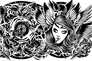 Angel with six wings surrounded by fire tattoo idea