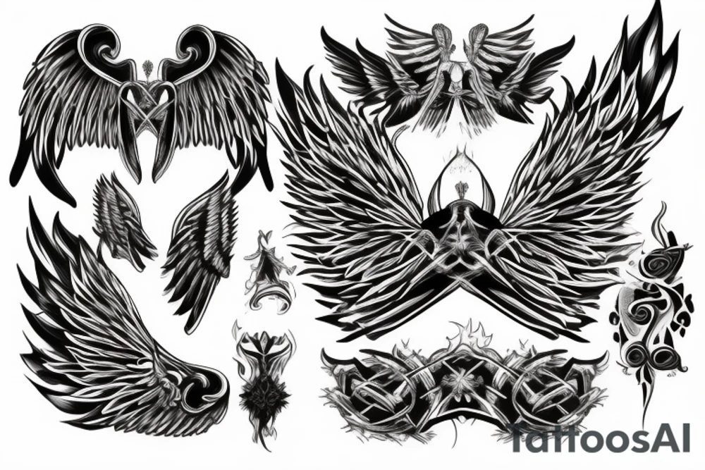 Angel with six wings surrounded by fire tattoo idea