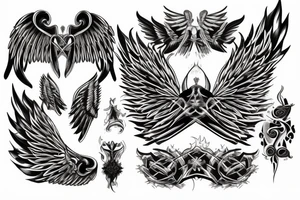 Angel with six wings surrounded by fire tattoo idea
